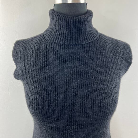 EVERLANE Wool Black Sweater Side Slit Turtleneck Short Sleeve Size X-Small XS - Picture 3 of 7